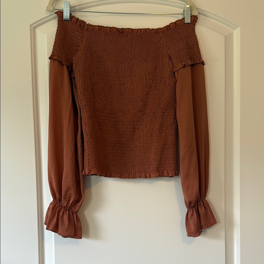 Lucy Paris Off-Shoulder Rust Blouse